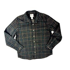 Grove & Hollow Size L Mens Long Sleeve Corduroy Shirt Button Up Black Plaid